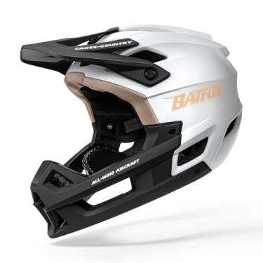 Imagem de BATFOX Capacete completo de mountain bike para homens e mulheres capacete adulto Downhill DH BMX MTB (branco, G (58-62 cm))