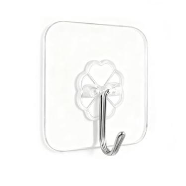 Imagem de Pacote com 10 ganchos de parede adesivos para pendurar ganchos de toalha resistentes à prova d'água gancho transparente para banheiro chuveiro chaves de cozinha