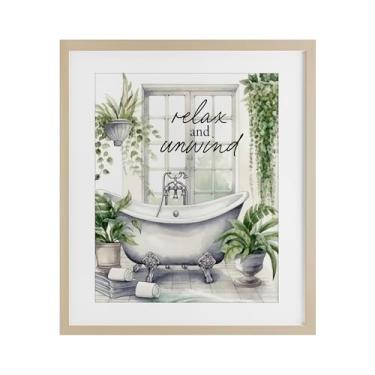 Imagem de Stupell Industries Relax Unwind Bath & Folhagem Impressão emoldurada branca sob vidro, design por Lettered and Lined, 16 x 13