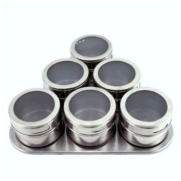 Imagem de Porta Condimento Tempero Magnético Inox 6 Potes Com Imã