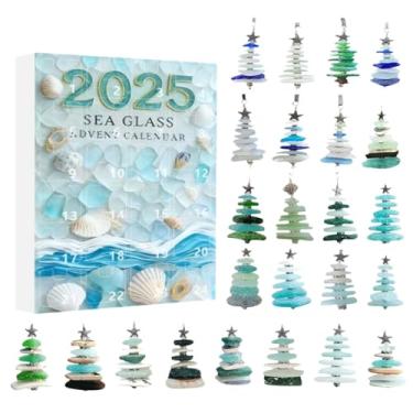 Imagem de Calendário do Advento de Árvore de Natal de Vidro Marinho 2025 | Contagem regressiva de 24 dias inspirada no oceano com 24 ornamentos colecionáveis 3D feitos à mão | Presente exclusivo de decoração de