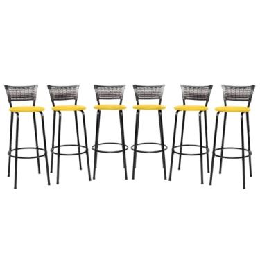 Imagem de Banquetas Junco Degradê Cyber Estrutura Preta Ideal para Bancada Balcão e Cozinha Kit 06 Unidades - Itagold (Amarelo)