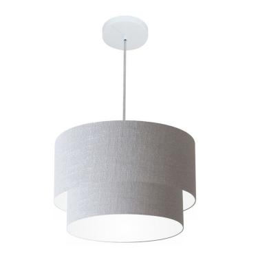 Imagem de Lustres Pendentes Duplo Cilíndrico Vivare Md-4354 Cúpula Em Tecido 45x40cm - Bivolt Rustico-cinza 127/220v