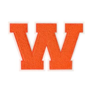 Imagem de 1 peça de patch de letra de chenille laranja de 11,4 cm com borda branca – Remendos do alfabeto para roupas, jaquetas, mochilas, chapéus para decoração personalizada, nome personalizado e artesanato