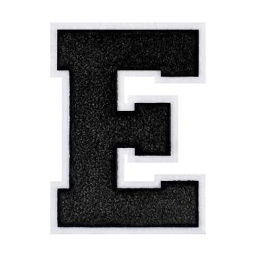 Imagem de 1 PÇ Patch de letra de chenille preto de 11,4 cm com borda branca – Remendos do alfabeto para roupas, jaquetas, mochilas, chapéus para decoração personalizada, nome personalizado e artesanato. (E)