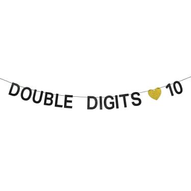 Imagem de Etaredkj Banner de dois dígitos - Cheers to 10 Years, Bruh It's My 10th Birthday Decor, Decorações engraçadas de festa de 10º aniversário com glitter preto