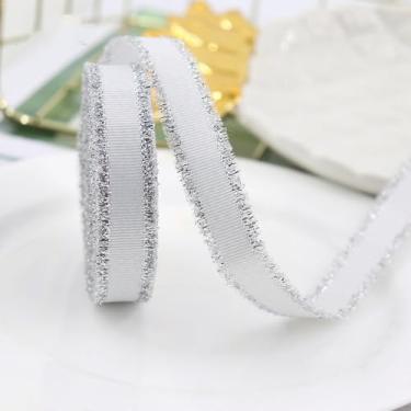 Imagem de Rosca branca com mini fita de borda de franja de borlas de acabamento de fio prateado, fita decorativa de 5/20.3 cm x 10 jardas para Natal, casamento, embrulho de presente, grinalda, artesanato DIY