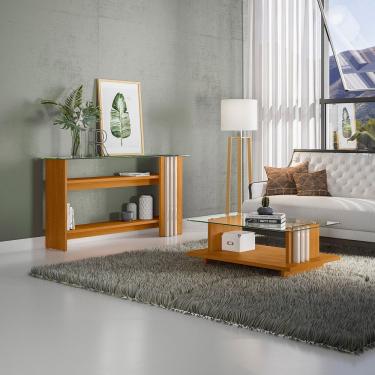 Imagem de Mesa De Centro E Aparador Ripado Para Sala Mirezi M20 - D'rossi Cinamomo(fosco)-off White(brilho)