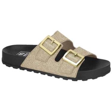 Imagem de Tamanco Moleca Papete Preto Ouro Rosado Dourado Casual Flat Glitter Fivelas Leve Macia 5436 401 1325-Feminino