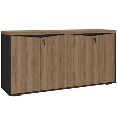 Imagem de Balcão Para Escritório 04 Portas 160cm Com Chaves Unik A02 Nogal Preto