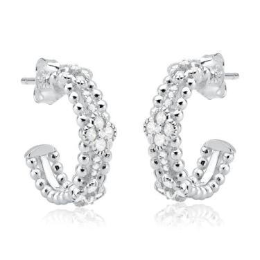 Imagem de Brinco Meia Argola Cravejada Em Prata 925 - DR Joias