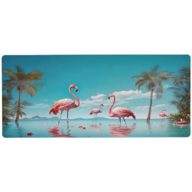 Imagem de Wassud Mouse pad flamingo rosa para jogos com base de borracha antiderrapante, mouse pad longo para teclado de computador com borda costurada, almofada grande à prova d'água para escritório, casa, 80