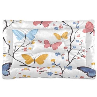 Imagem de Wassud Cama para cães com borboletas coloridas, lavável, impermeável, para viagem, para animais de estimação, portátil, com fundo antiderrapante para ambientes internos e para dormir, 91 x 61 cm