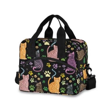 Imagem de Burbuja Lancheira térmica de gatos com estampas de patas para mulheres e homens, lancheira portátil com alça de ombro removível, lancheira para viagem, piquenique, escritório, trabalho