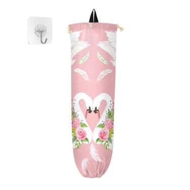 Imagem de xigua Cisnes elegantes suporte de saco de plástico suporte de parede com cordão, pacote com 2, organizador de sacolas de compras reutilizável para bolsas, meias, roupas íntimas e gravatas