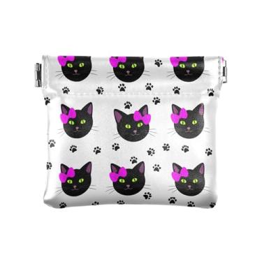 Imagem de Burbuja Bolsa feminina com estampa de pata de gato preto, porta-moedas, mini porta-moedas, porta-moedas, batom, organizador de cosméticos