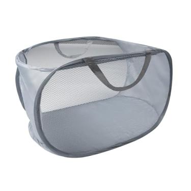 Imagem de Cesto de roupa suja pop-up, cesta de roupas grande dobrável com alças resistentes, caixa de armazenamento de malha dobrável para casa, dormitório, viagem, cinza