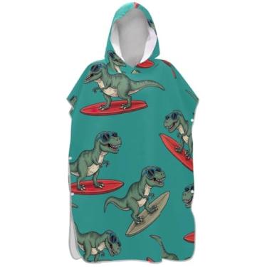 Imagem de Joisal Cool Dino Green Surf Poncho Adultos Trocando Roupão Praia Moletom Toalha Natação Plus Size Ponchos Femininos com Capuz