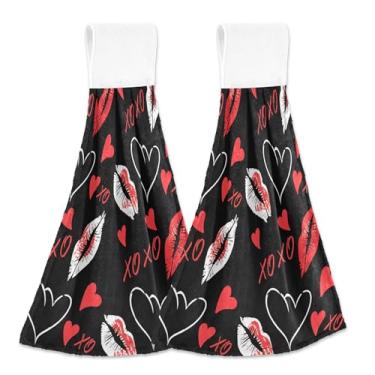 Imagem de Batom preto vermelho legal toalhas de mão personalizadas para cozinha forno toalha de chá ultra absorvente decoração de casa conjunto de 2, 18,2 x 14 polegadas