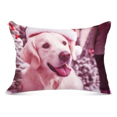 Imagem de Linda capa de travesseiro de flanela de Natal para cachorro Golden Retriever com zíper para travesseiro padrão Queen King Capas de travesseiro engraçadas extra macias, tamanho Queen, 50,8 cm x 76,2 cm
