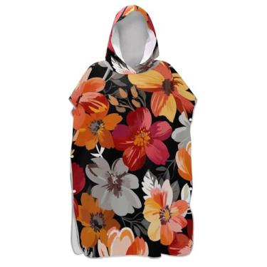 Imagem de Poncho de surfe plus size trocador de roupão adulto praia banho com capuz toalhas com capuz vermelho cinza floral masculino poncho com capuz