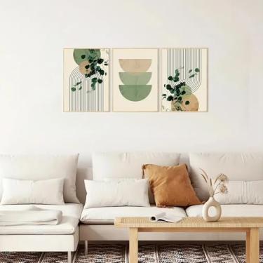 Imagem de 1 conjunto/3 peças folha de eucalipto pôster arte de parede boho geométrico retrô impressão em tela moderna minimalista sala de estar casa escritório decoração de parede, 20 x 30 cm