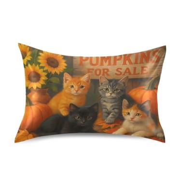 Imagem de Fronhas de cetim para resfriamento de cabelo personalizadas King Queen fronha padrão para casa fronha de cama queen tamanho 76 cm x 50 cm fofo gatinho gato abóbora floral