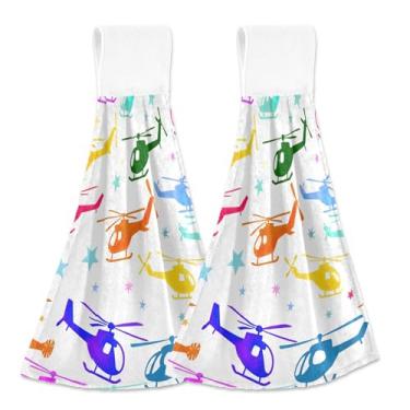 Imagem de Toalhas de mão coloridas de helicóptero branco estrelas de outono com laços para pendurar conjunto de toalhas de gravata de forno personalizadas com 2 itens essenciais de cozinha decorativos macios
