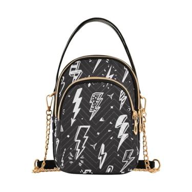 Imagem de TSENQUE Bandeira Americana EUA Bolsa feminina sobre o ombro estampada alça corrente bolsa de telefone Lady Bowler Satchel, Relâmpagos, 5.91x3.15x8.27inches