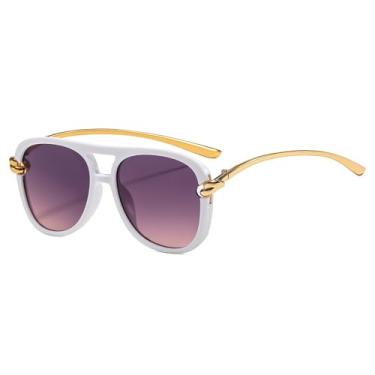Imagem de Óculos de Sol UV400 - Armação de Metal Estilo Punk com Ponte Dupla e Lentes Degradê para Homens e Mulheres, Ideais para Esportes, Corrida, Ciclismo e Atividades ao Ar Livre, nas cores Branco, Roxo e R