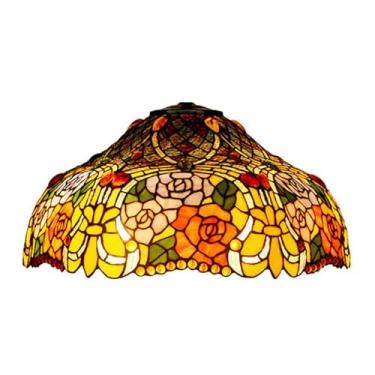 Imagem de Cúpula de Abajur Tiffany Rosa (Somente Reposição) 18x9 Polegadas, Abajur de Vitral, Estilo Vintage Antigo com Estampa Floral, Ideal para Abajures de Mesa, de Chão e Pendentes, R3