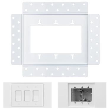 Imagem de Saysurey Suporte de tomada de drywall 3 Gang Flush branco elegante suporte de parede para receptáculos e tomadas elétricas espaços comerciais domésticos
