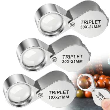 Imagem de Pacote com 3 lupas para joalheiros ampliação de 10 x 20 x 30 x – Lupa de bolso dobrável com caixa de metal para avaliação de joias, coleção de moedas e carimbos, reparo de relógio