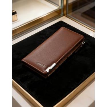 Imagem de Carteira masculina para celular, organizador de couro longo com zíper lateral com vários compartimentos para cartões e bloqueio RFID, transporte casual de grande capacidade com bolso para moedas