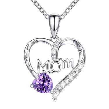 Imagem de ORICU Colares com pingente de coração para mulheres, presentes de Dia das Mães para mãe, avó, esposa de Daughter Son, I Love You Mom (com caixa de presente), Banhado a cobre, Moissanite