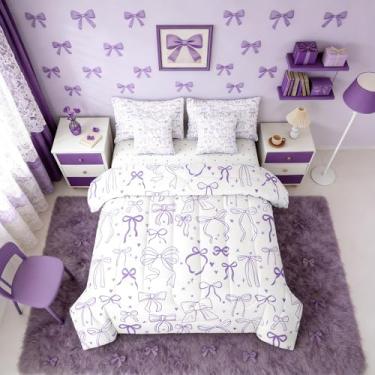 Imagem de Erosebridal Jogo de cama com laço roxo em uma bolsa, 7 peças, conjunto de lençol com estampa de princesa, desenho kawaii, estrelas do amor, para crianças, meninos, meninas, conjunto de lençol com