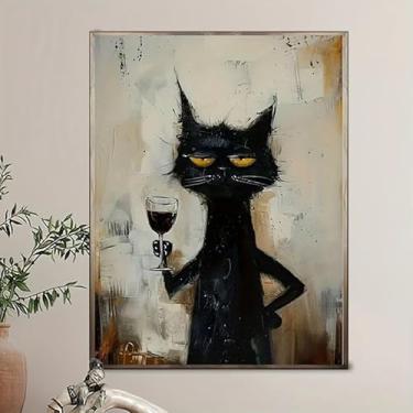Imagem de 1 peça arte chique gato preto impressão em tela minimalista animal pôster durável arte impressa banheiro decoração sala de estar escritório (Observação: sem moldura), 30 x 45 cm