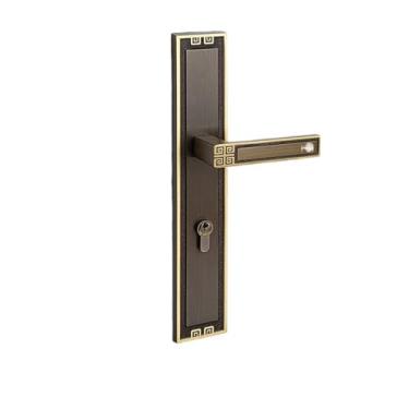 Imagem de Fechadura de porta integrada de quarto de cobre puro estilo chinês fechadura silenciosa de latão esquerdo e direito maçaneta de porta de madeira (bronze café)