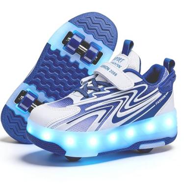 Imagem de Ylllu Tênis infantil atualizado de patins de 4 rodas com LED recarregável por USB e carregador moderno para meninas, meninos e crianças, Azul-4 rodas-a-2, 17
