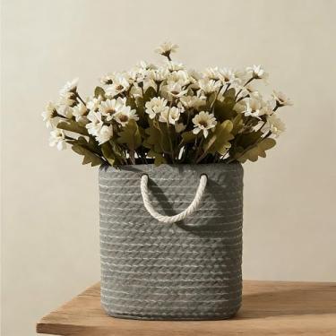 Imagem de Vaseking Vaso elegante pequeno, vaso de cerâmica minimalista moderno de 20 cm com corda para pendurar, sacola criativa para decoração de casa, sala de estar, casamento, decoração de estante, cinza
