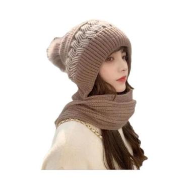 Imagem de Chapéu e Cachecol de Malha para Inverno - Conjunto Quente com Proteção