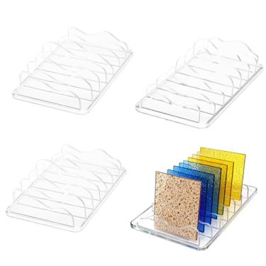 Imagem de SUPERFINDINGS 4 peças, 2 tamanhos, rack de armazenamento de vitrais, organizador de vitrais, 7 compartimentos, organizador de sombra, acrílico transparente, paleta de maquiagem, suporte de