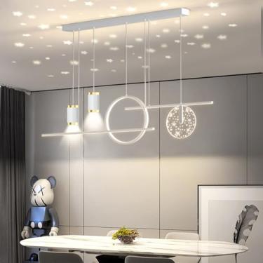 Imagem de Luminária pendente LED dimerizável, design linear, para mesa de jantar, lustre com altura ajustável para sala de jantar, cozinha e escritório (branca, 100 cm)
