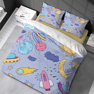Imagem de Jogo de cama infantil de avião sol e lua com nuvens, aviação, aviação, meninos, meninas, decoração de quarto casal 200 x 200 cm -80 x 80 cm * 2