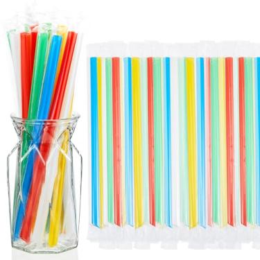 Imagem de Tessco for you Canudos de Smoothie Jumbo Grande Plástico Descartável Bolhas de Chá de Boca Larga Embalados Individualmente para Beber Milkshakes Caseiros Altos (24 cm, Cor Brilhante, 100 Peças)