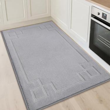 Imagem de BEQHAUSE Tapetes de cozinha antiderrapantes, laváveis, laváveis na máquina, tapetes de cozinha macios absorventes para chão, pia, corredor, lavanderia, 81 x 122 cm, cinza claro