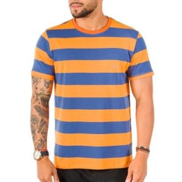 Imagem de Camiseta Listrada Azul Laranja 100% Algodão-Masculino