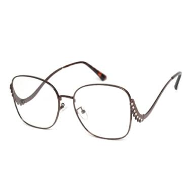 Imagem de HPIRME Óculos femininos retrô oversized com armação de metal dourada curvada e lentes de luxo com proteção UV400 (C5)