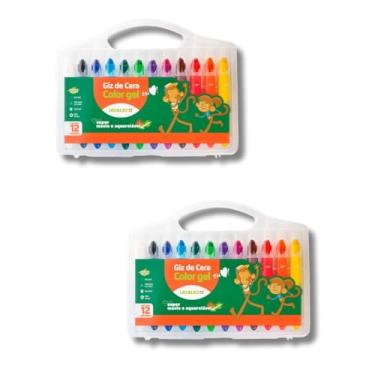 Imagem de Kit 2 Estojos Giz de Cera Color Gel 12 Cores: Escolar e Doméstico