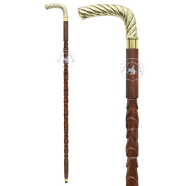 Imagem de Aasiya Nautical Bengala de caminhada com cabo de latão espiral – bastão de madeira marrom | Bengala de caminhada de designer vintage para homens e mulheres